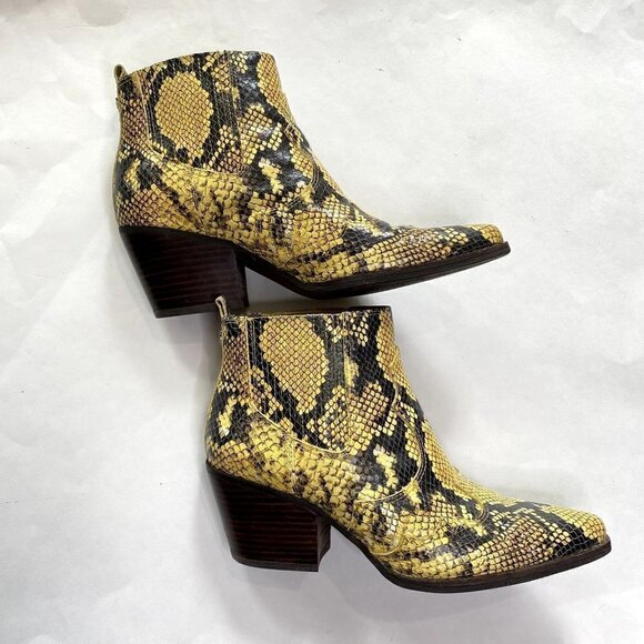 Sam Edelman Winona Leather Yellow Snakeskin Booties 8 - Picture 7 of 12